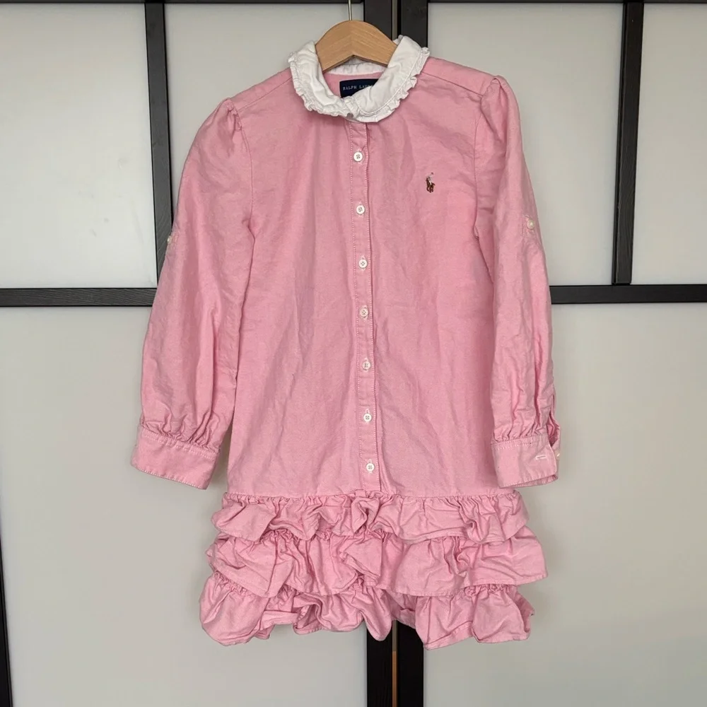 Polo Ralph Lauren Girl SZ 6 Tiered Ruffle Bottom Shirt dress Preppy Classic Pony